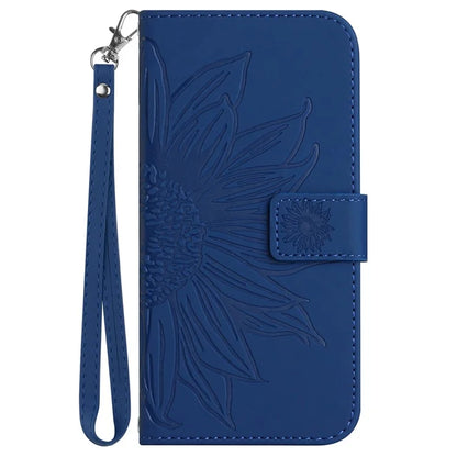 HT04 Wallet Phone Case for OnePlus 12 5G PU Leather Sunflower Pattern Cover with Wrist Strap