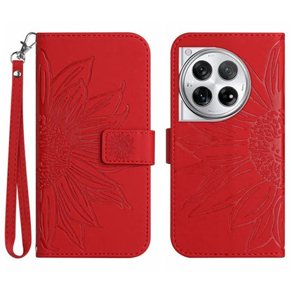 HT04 Wallet Phone Case for OnePlus 12 5G PU Leather Sunflower Pattern Cover with Wrist Strap