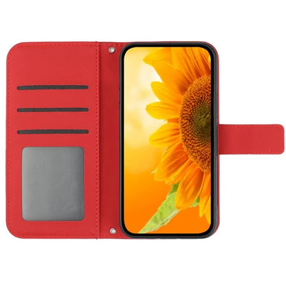 HT04 Wallet Phone Case for OnePlus 12 5G PU Leather Sunflower Pattern Cover with Wrist Strap