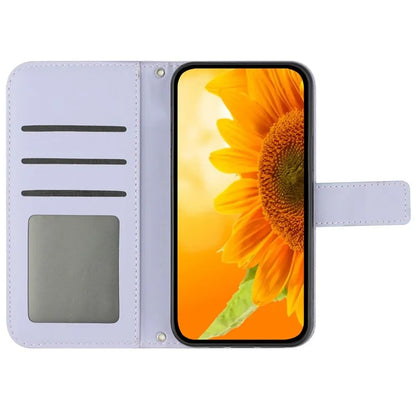 HT04 Wallet Phone Case for OnePlus 12 5G PU Leather Sunflower Pattern Cover with Wrist Strap