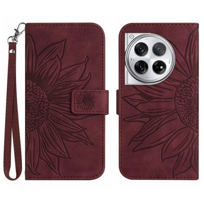 HT04 Wallet Phone Case for OnePlus 12 5G PU Leather Sunflower Pattern Cover with Wrist Strap