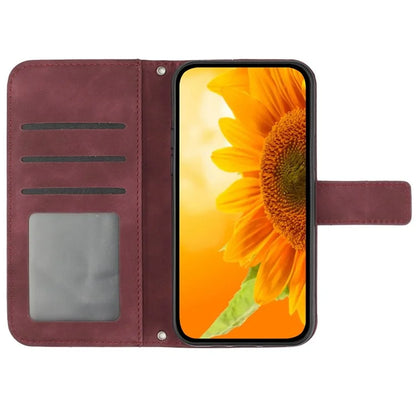 HT04 Wallet Phone Case for OnePlus 12 5G PU Leather Sunflower Pattern Cover with Wrist Strap