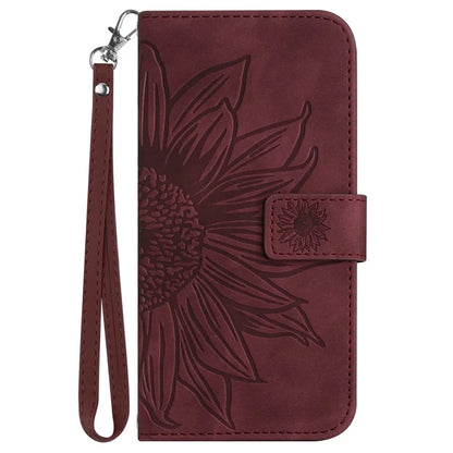 HT04 Wallet Phone Case for OnePlus 12 5G PU Leather Sunflower Pattern Cover with Wrist Strap