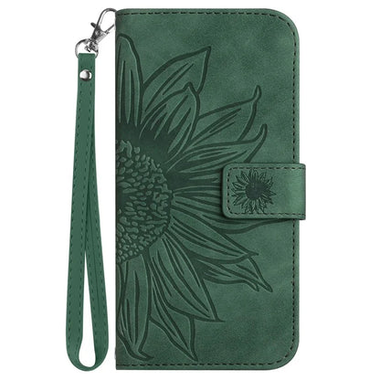 HT04 Wallet Phone Case for OnePlus 12 5G PU Leather Sunflower Pattern Cover with Wrist Strap