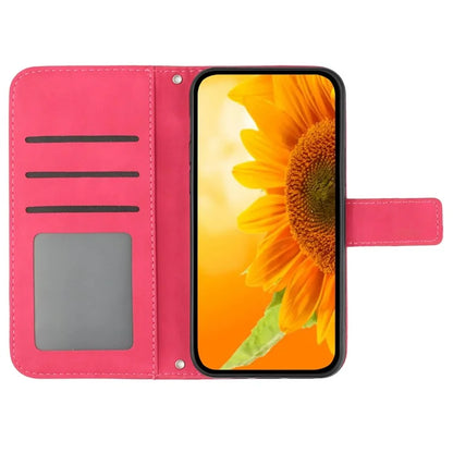HT04 Wallet Phone Case for OnePlus 12 5G PU Leather Sunflower Pattern Cover with Wrist Strap