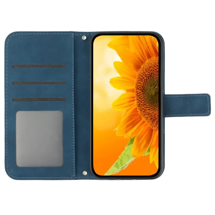 HT04 Wallet Phone Case for OnePlus 12 5G PU Leather Sunflower Pattern Cover with Wrist Strap
