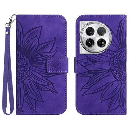 HT04 Wallet Phone Case for OnePlus 12 5G PU Leather Sunflower Pattern Cover with Wrist Strap