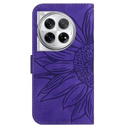 HT04 Wallet Phone Case for OnePlus 12 5G PU Leather Sunflower Pattern Cover with Wrist Strap