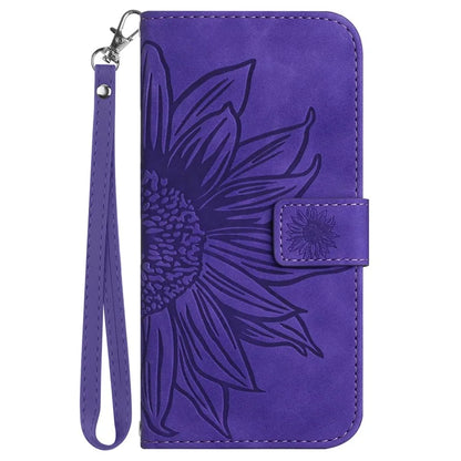 HT04 Wallet Phone Case for OnePlus 12 5G PU Leather Sunflower Pattern Cover with Wrist Strap