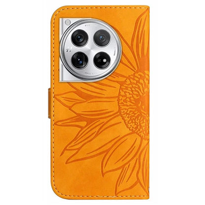 HT04 Wallet Phone Case for OnePlus 12 5G PU Leather Sunflower Pattern Cover with Wrist Strap