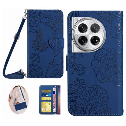 HT03 For OnePlus 12 5G PU Leather Phone Case Butterfly Flower Cover with Shoulder Strap