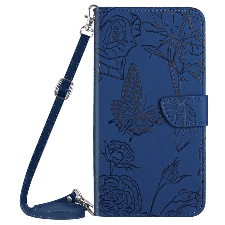 HT03 For OnePlus 12 5G PU Leather Phone Case Butterfly Flower Cover with Shoulder Strap