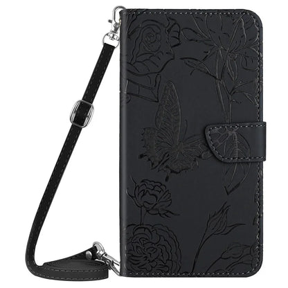 HT03 For OnePlus 12 5G PU Leather Phone Case Butterfly Flower Cover with Shoulder Strap