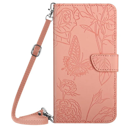 HT03 For OnePlus 12 5G PU Leather Phone Case Butterfly Flower Cover with Shoulder Strap