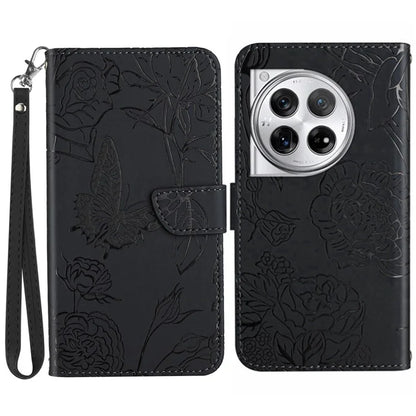 HT03 For OnePlus 12 5G Wallet Phone Case Flower Pattern Leather Cover with Hand Strap