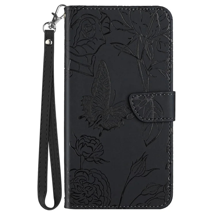 HT03 For OnePlus 12 5G Wallet Phone Case Flower Pattern Leather Cover with Hand Strap