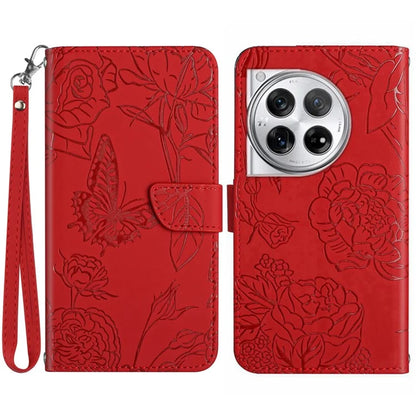 HT03 For OnePlus 12 5G Wallet Phone Case Flower Pattern Leather Cover with Hand Strap