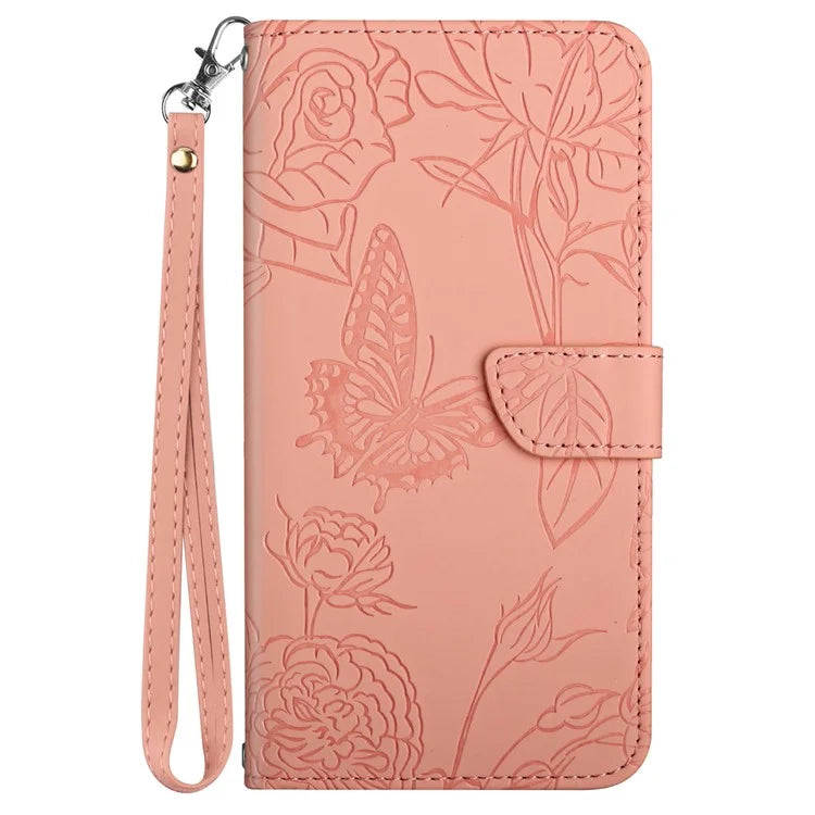 HT03 For OnePlus 12 5G Wallet Phone Case Flower Pattern Leather Cover with Hand Strap