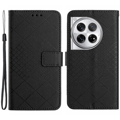 HT06 For OnePlus 12 5G Rhombus Pattern Leather Case Magnetic Clasp Shockproof Phone Cover