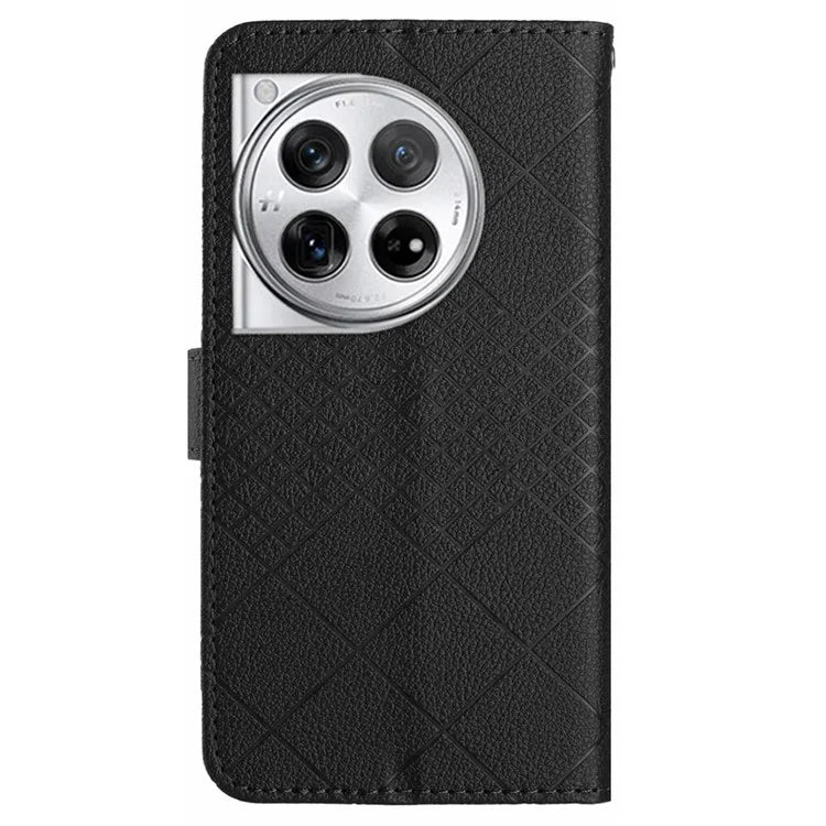 HT06 For OnePlus 12 5G Rhombus Pattern Leather Case Magnetic Clasp Shockproof Phone Cover