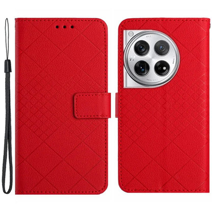 HT06 For OnePlus 12 5G Rhombus Pattern Leather Case Magnetic Clasp Shockproof Phone Cover