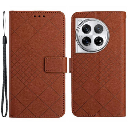 HT06 For OnePlus 12 5G Rhombus Pattern Leather Case Magnetic Clasp Shockproof Phone Cover