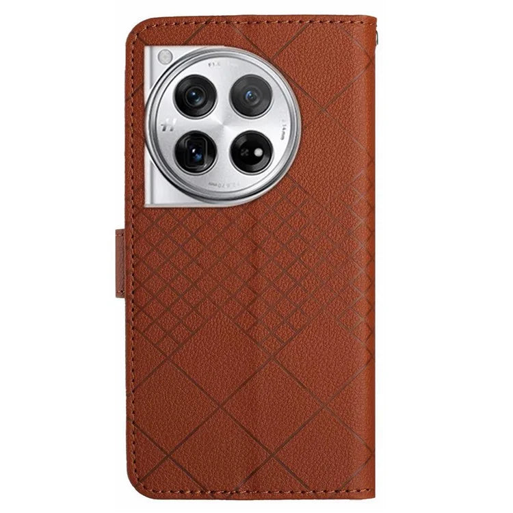 HT06 For OnePlus 12 5G Rhombus Pattern Leather Case Magnetic Clasp Shockproof Phone Cover