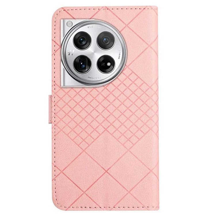 HT06 For OnePlus 12 5G Rhombus Pattern Leather Case Magnetic Clasp Shockproof Phone Cover