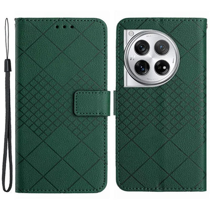 HT06 For OnePlus 12 5G Rhombus Pattern Leather Case Magnetic Clasp Shockproof Phone Cover