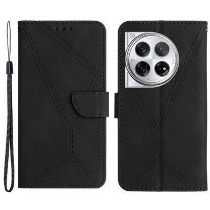 HT05 For OnePlus 12 5G PU Leather Case Line Imprinted Protective Phone Cover