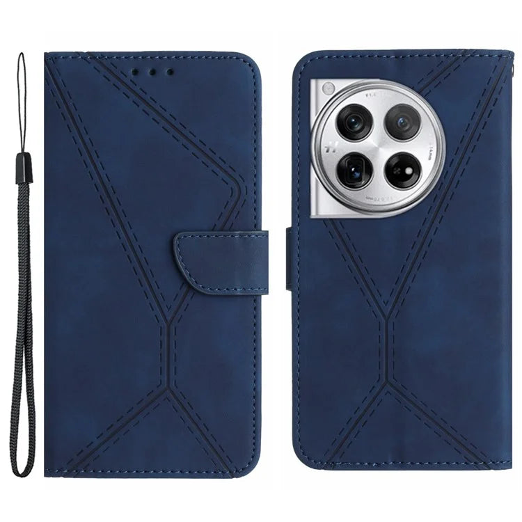 HT05 For OnePlus 12 5G PU Leather Case Line Imprinted Protective Phone Cover