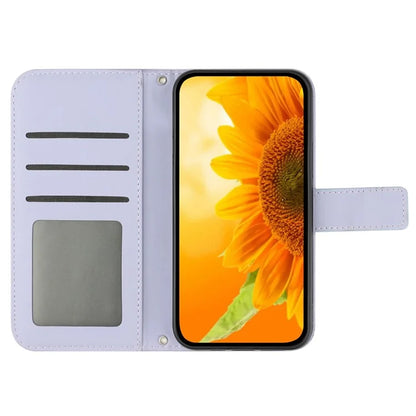 HT04 For OnePlus 12 5G PU Leather Case Sunflower Imprinted Phone Cover with Shoulder Strap