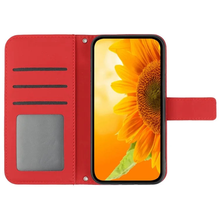HT04 For OnePlus 12 5G PU Leather Case Sunflower Imprinted Phone Cover with Shoulder Strap