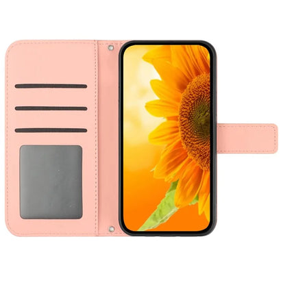 HT04 For OnePlus 12 5G PU Leather Case Sunflower Imprinted Phone Cover with Shoulder Strap