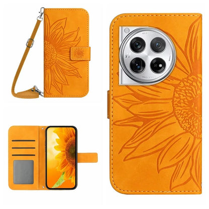 HT04 For OnePlus 12 5G PU Leather Case Sunflower Imprinted Phone Cover with Shoulder Strap