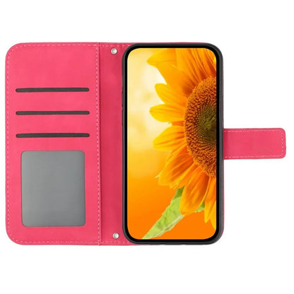 HT04 For OnePlus 12 5G PU Leather Case Sunflower Imprinted Phone Cover with Shoulder Strap
