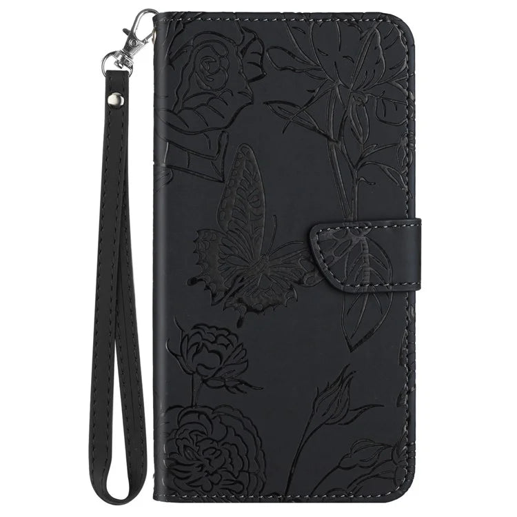 HT03 For Samsung Galaxy A55 5G Butterfly Leather Case with Wrist Strap Phone Cover