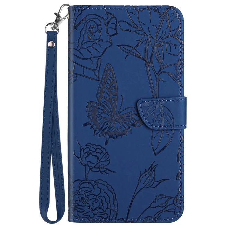 HT03 For Samsung Galaxy A55 5G Butterfly Leather Case with Wrist Strap Phone Cover