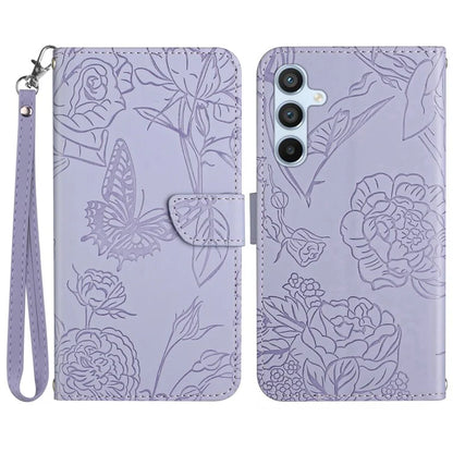 HT03 For Samsung Galaxy A55 5G Butterfly Leather Case with Wrist Strap Phone Cover