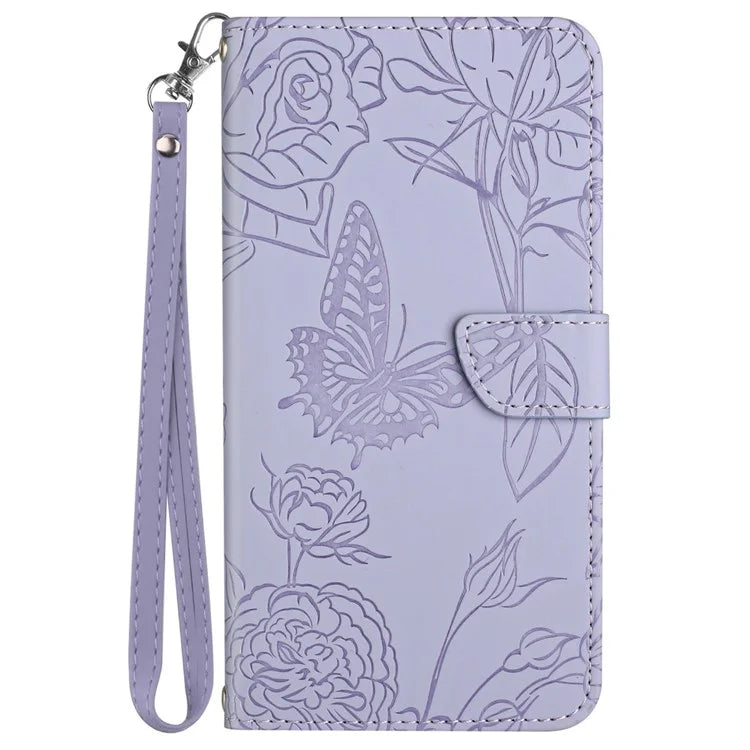 HT03 For Samsung Galaxy A55 5G Butterfly Leather Case with Wrist Strap Phone Cover