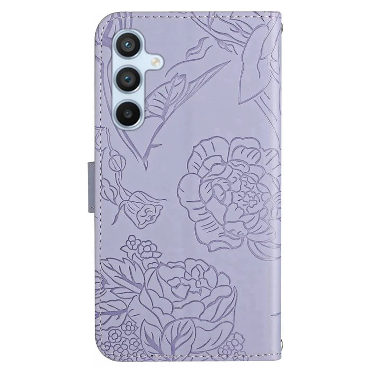 HT03 For Samsung Galaxy A55 5G Butterfly Leather Case with Wrist Strap Phone Cover