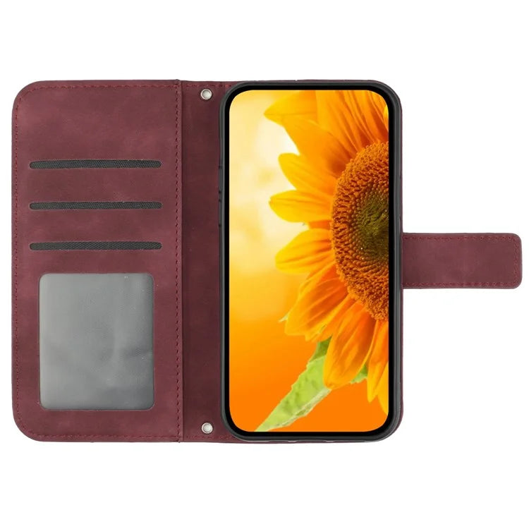 HT04 For Samsung Galaxy A55 5G Leather Case Sunflower Wallet Cover with Shoulder Strap