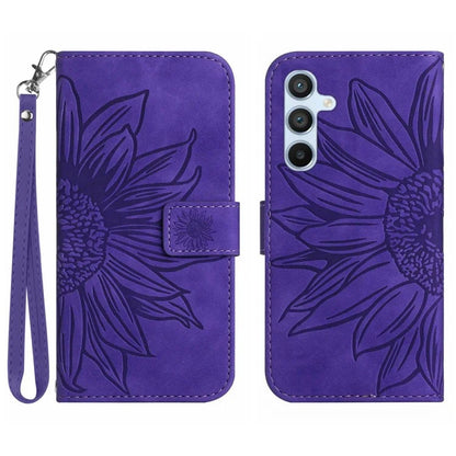 HT04 For Samsung Galaxy A55 5G Sunflower Leather Wallet Case with Wrist Strap