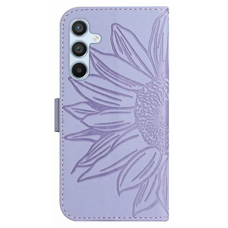 HT04 For Samsung Galaxy A55 5G Sunflower Leather Wallet Case with Wrist Strap