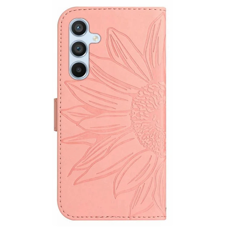HT04 For Samsung Galaxy A55 5G Sunflower Leather Wallet Case with Wrist Strap