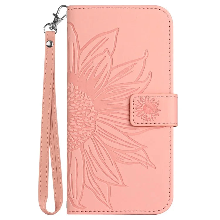 HT04 For Samsung Galaxy A55 5G Sunflower Leather Wallet Case with Wrist Strap