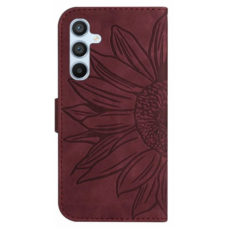 HT04 For Samsung Galaxy A55 5G Sunflower Leather Wallet Case with Wrist Strap
