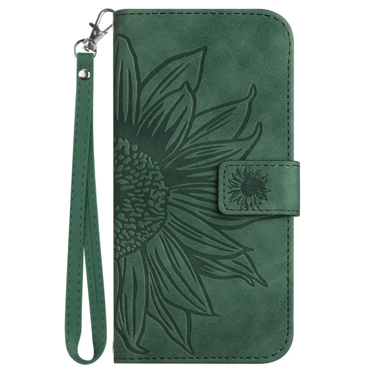 HT04 For Samsung Galaxy A55 5G Sunflower Leather Wallet Case with Wrist Strap