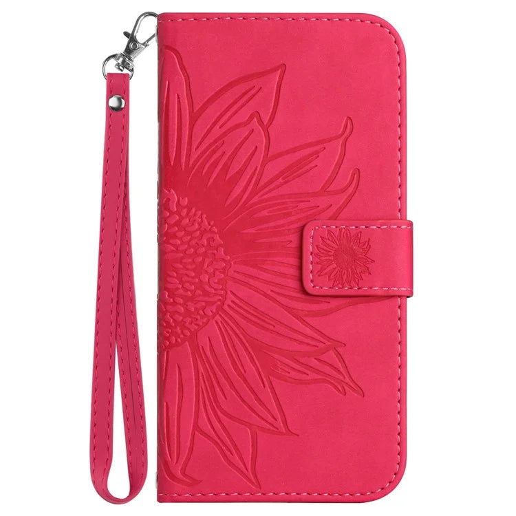 HT04 For Samsung Galaxy A55 5G Sunflower Leather Wallet Case with Wrist Strap