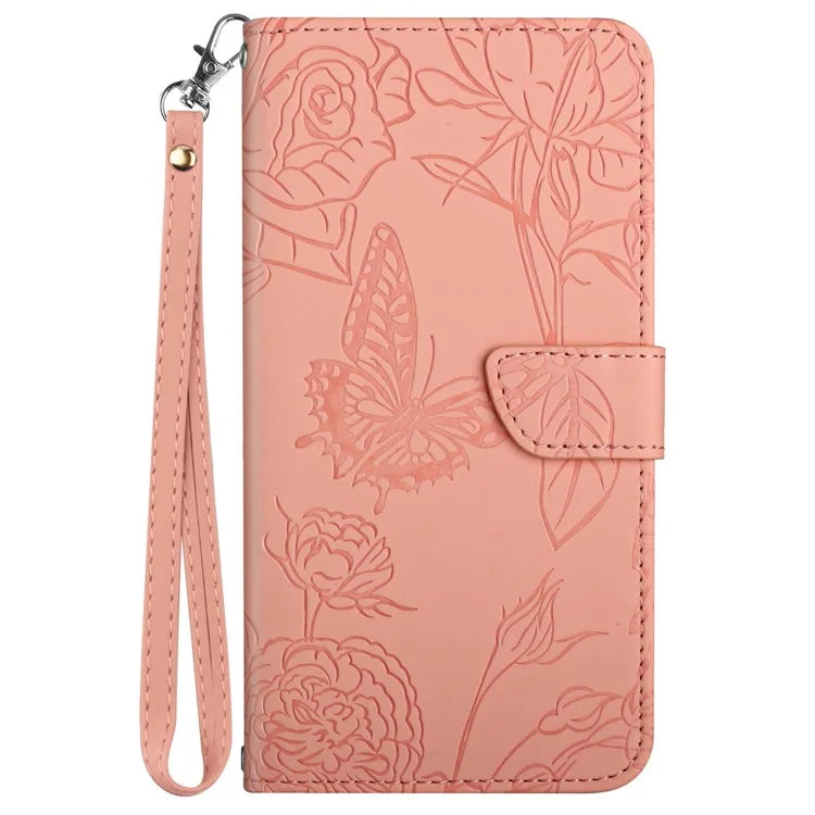 HT03 For Samsung Galaxy A35 5G PU Leather Case Butterfly Flower Phone Cover with Hand Strap